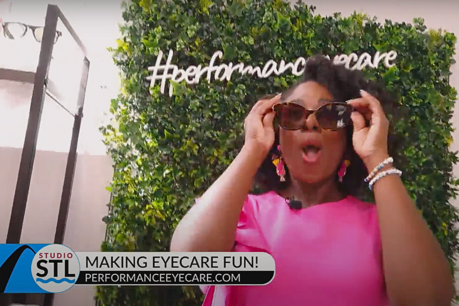 News anchor Chelsea tries on sunglasses at Performance Eyecare