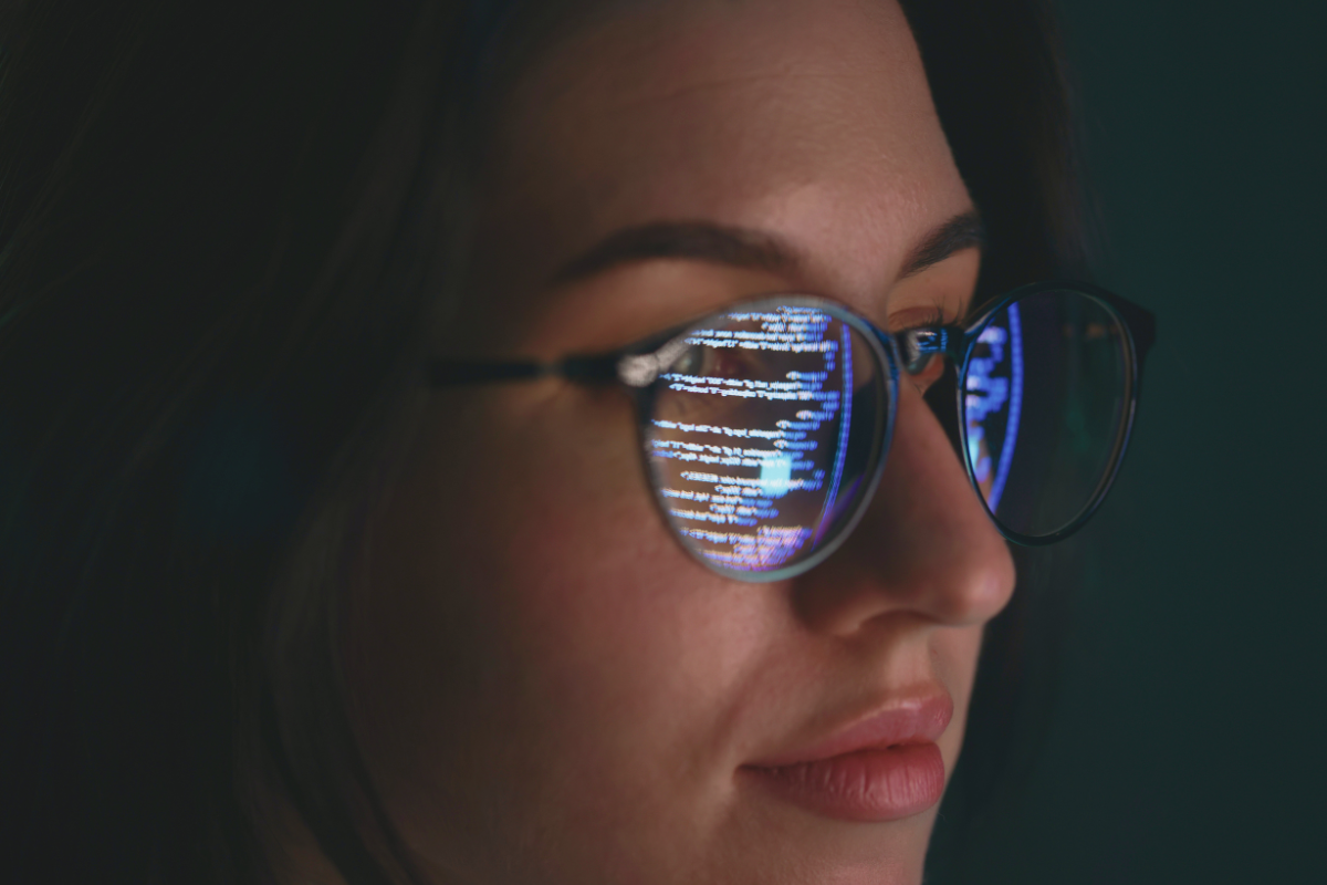 Glasses staring at computer